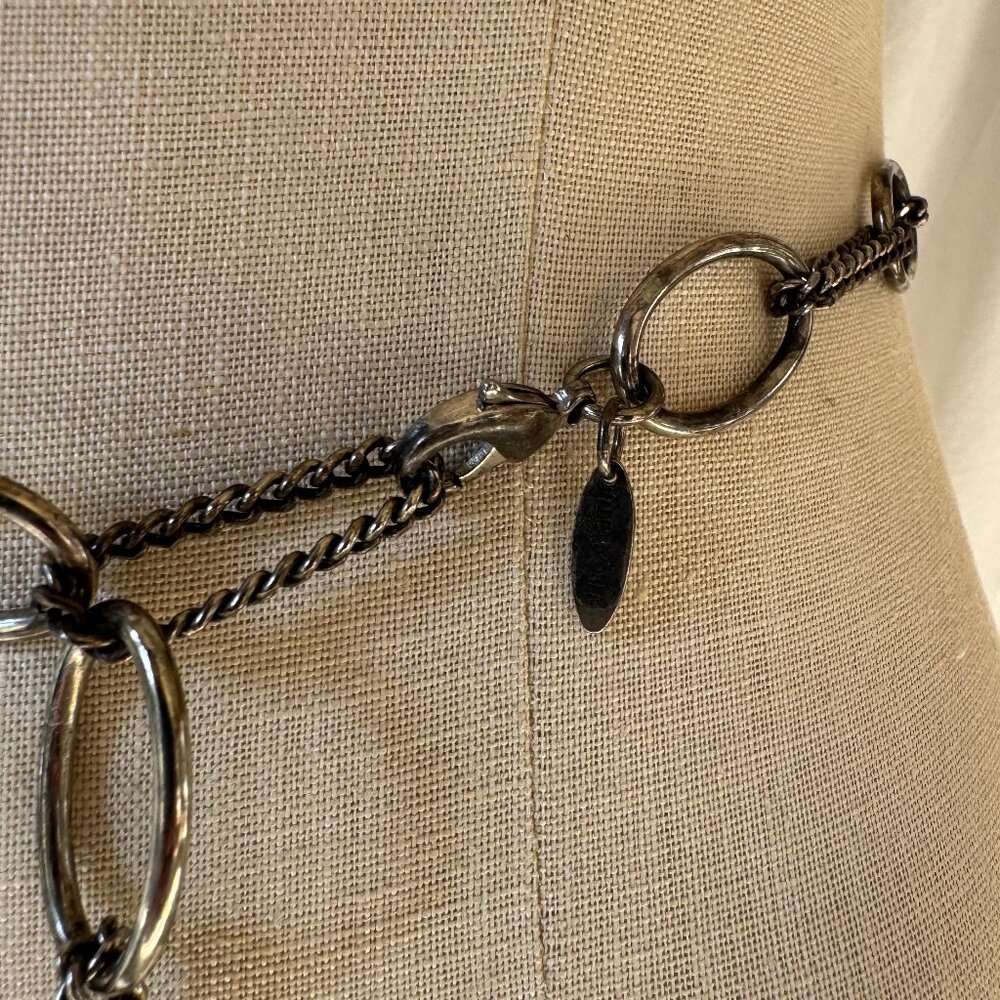 Tarnished Aged Silver Metal Asymmetrical Avant Garde Chain Belt - Picture 7 of 7